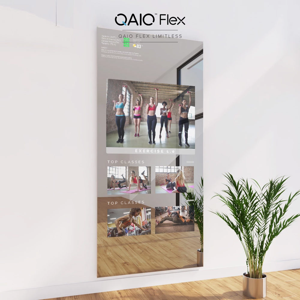 QAIO Flex Limitless Fitness Mirror against a clean backdrop in the Bedok New Town made for innovative fitness.