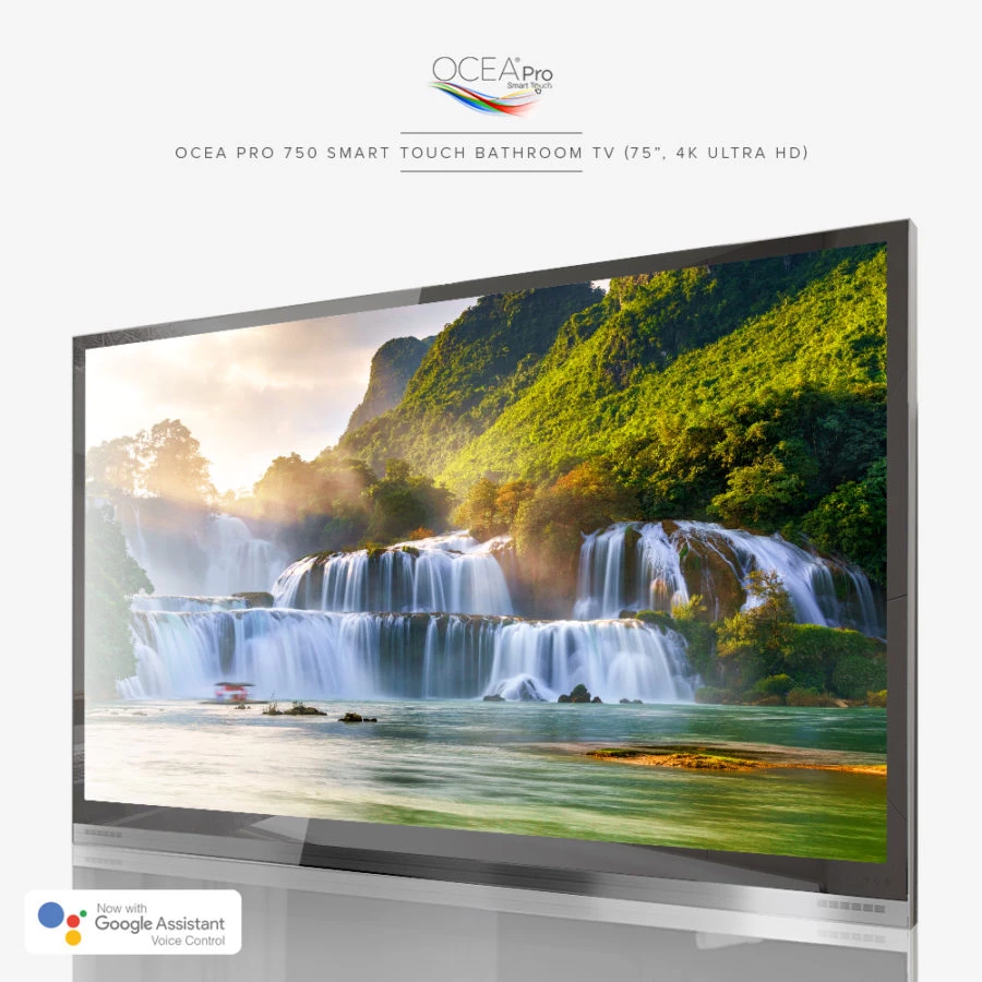 Elegant Bedok New Town BathroomTV featuring a 75-inch Ocea Pro 750 Smart Touch TV with 4K Ultra HD.