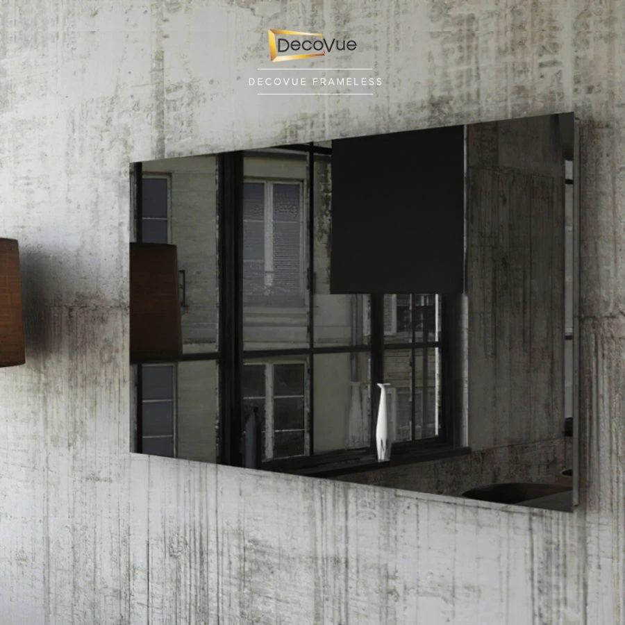 A modern DecoVue frameless mirror TV in Hougang is fixed to a wall with an industrial vibe.
