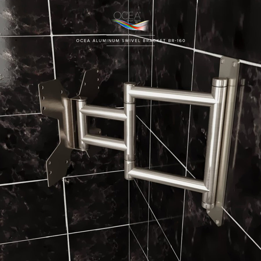 A heavy duty aluminum wall bracket for big bathroom TV units.