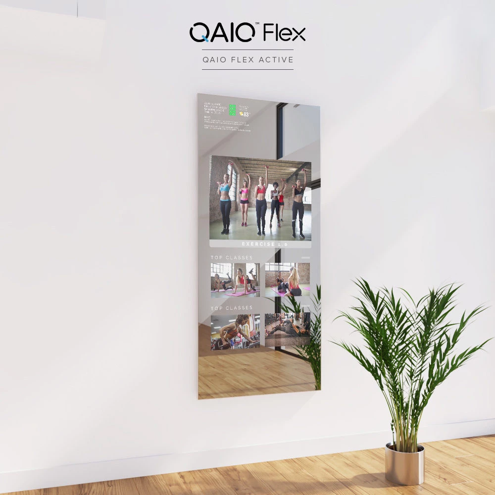 Modern QAIO Flex Active Fitness Mirror on smooth wall in Hougang enhancing contemporary look.