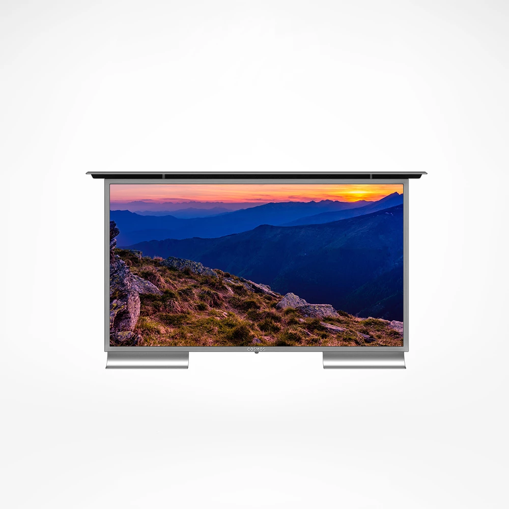Front view of 40-inch Cosmos Outdoor TV in brushed stainless steel, 4K Ultra HD for Punggol.
