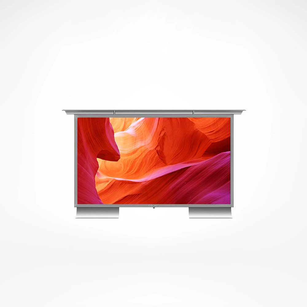 Sleek Flatscreen Outdoor TV against a red background, perfect for contemporary Singapore decor.