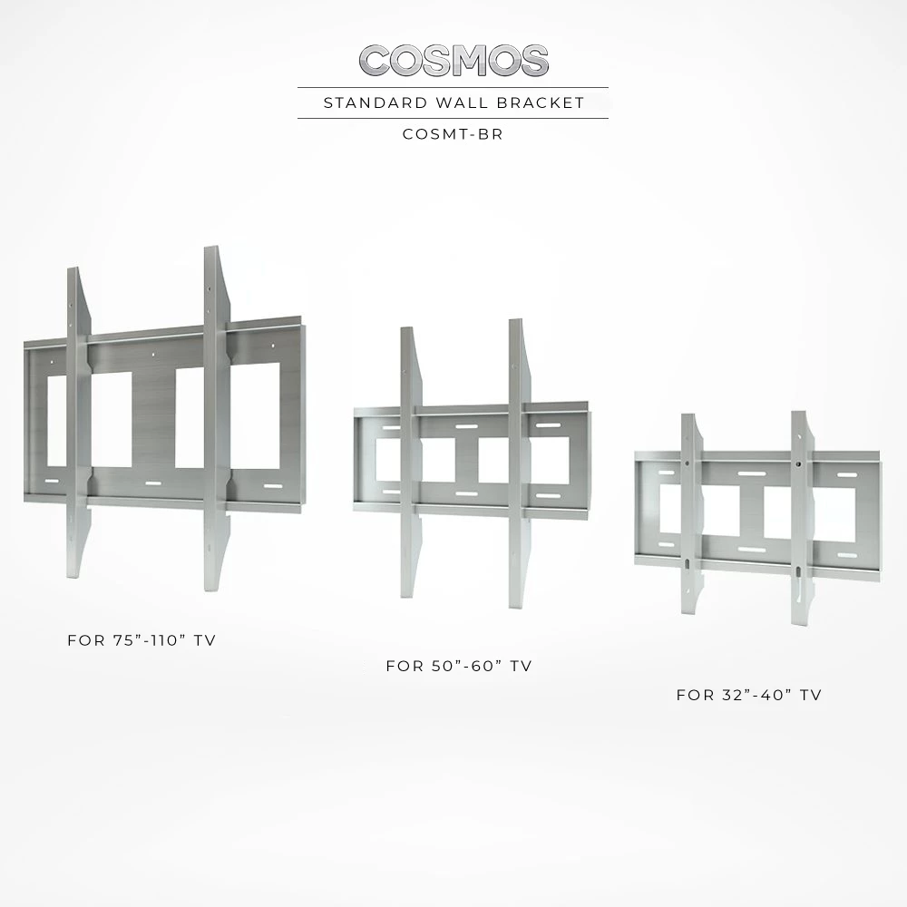 Display of three stainless steel brackets for Cosmos Outdoor TV, rust-resistant, in Singapore.