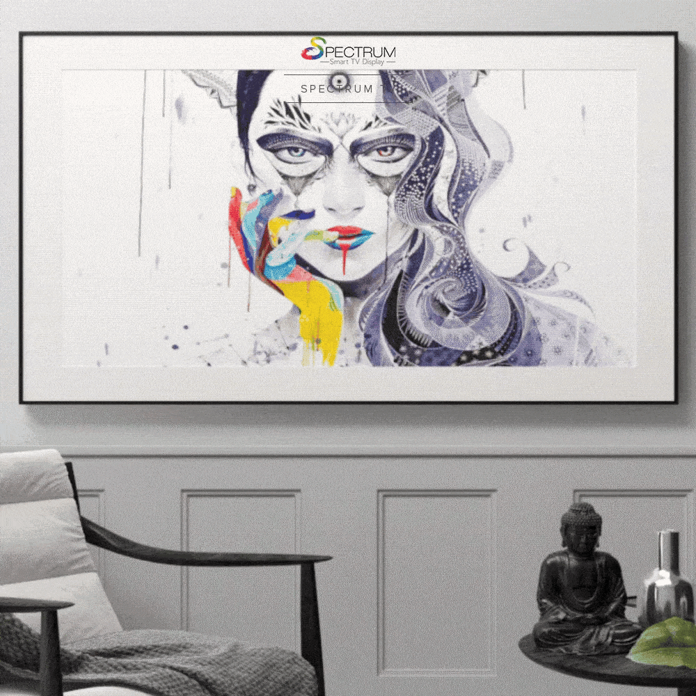 High quality images displayed in a modern living room in Singapore with a Spectrum Smart TV.