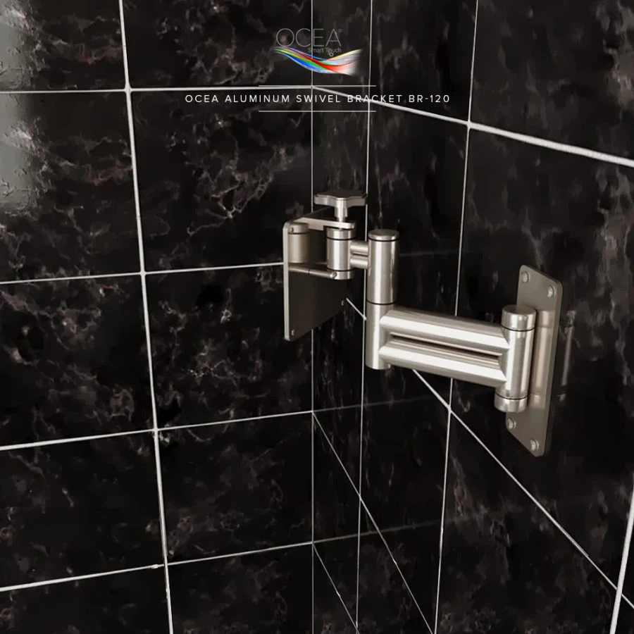 Swivel bracket for Ocea Pro Bathroom TV, crafted from aluminum for bathrooms in Surrey.